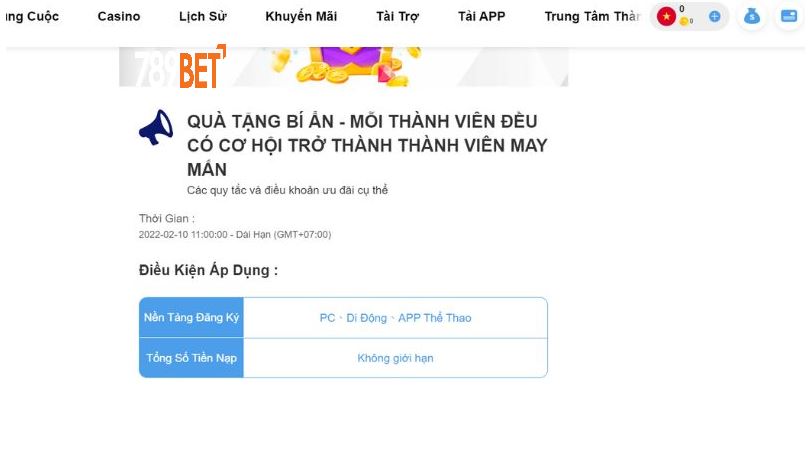 Website trang chủ mang đến chương trình khuyến mãi đặc biệt “Quà tặng bí ẩn”.