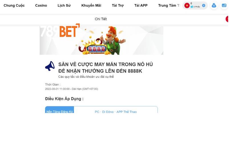 Khuyến mãi 789BET – Săn vé cược may mắn Nổ Hũ lên đến 888K hấp dẫn.